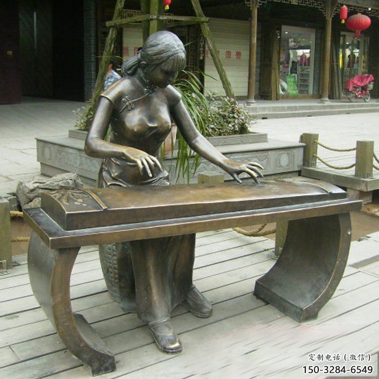 彈古箏雕塑通用，戶外雕塑，戶外民俗人物雕塑擺放