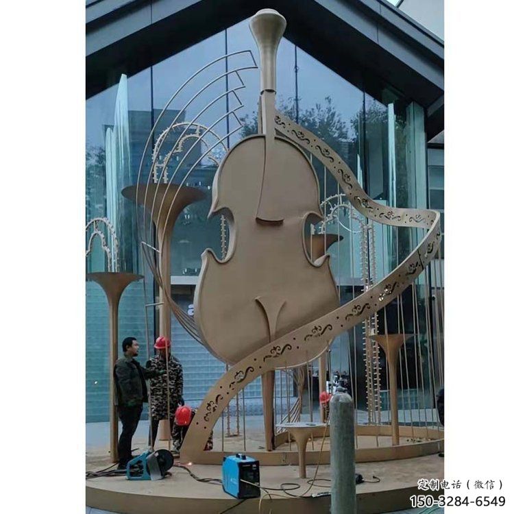 提琴雕塑定制，市標雕塑，不銹鋼提琴雕塑