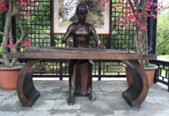 彈古箏雕塑選用，景區案例，純銅仿古制造商