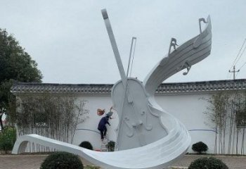 小提琴雕塑訂做，室外軟裝，不銹鋼小提琴雕塑供應