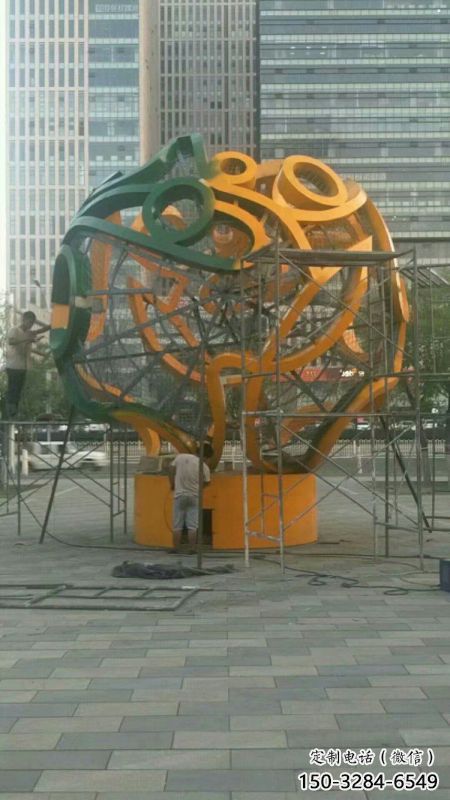 鏤空球雕塑定制，街頭雕塑，烤漆鏤空球雕塑制作