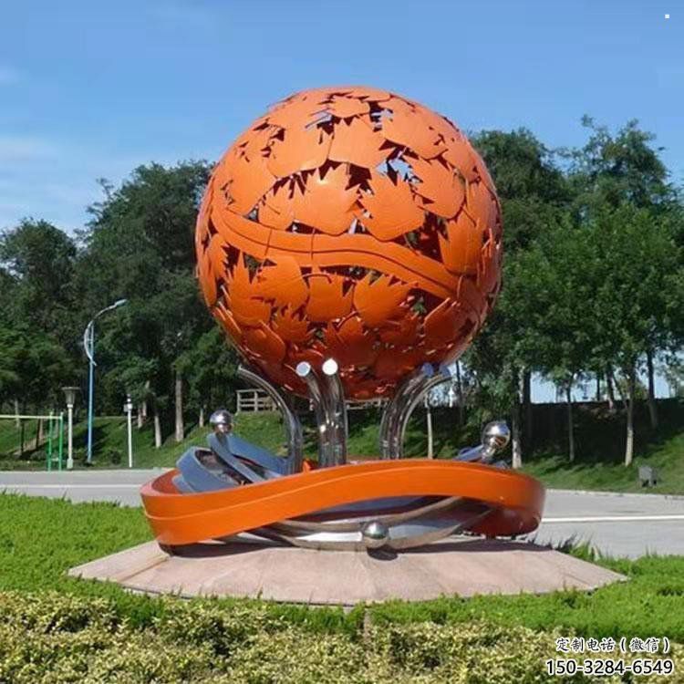 鏤空球雕塑指用，白鋼構件，烤漆鏤空球雕塑提供