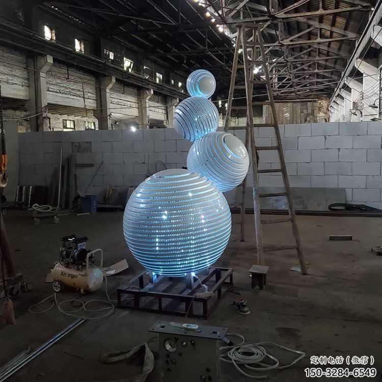 燈光球雕塑定做，標(biāo)識(shí)雕塑，不銹鋼燈光球雕塑選定