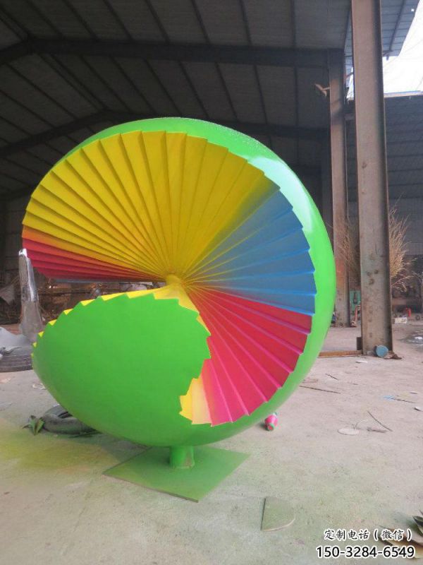 花紋球雕塑廠家，彩鋼制作，大型不銹鋼花紋球雕塑定做