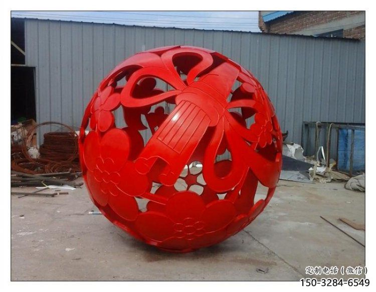 花紋球雕塑廠家，小區雕塑，不銹鋼花紋球雕塑點擊