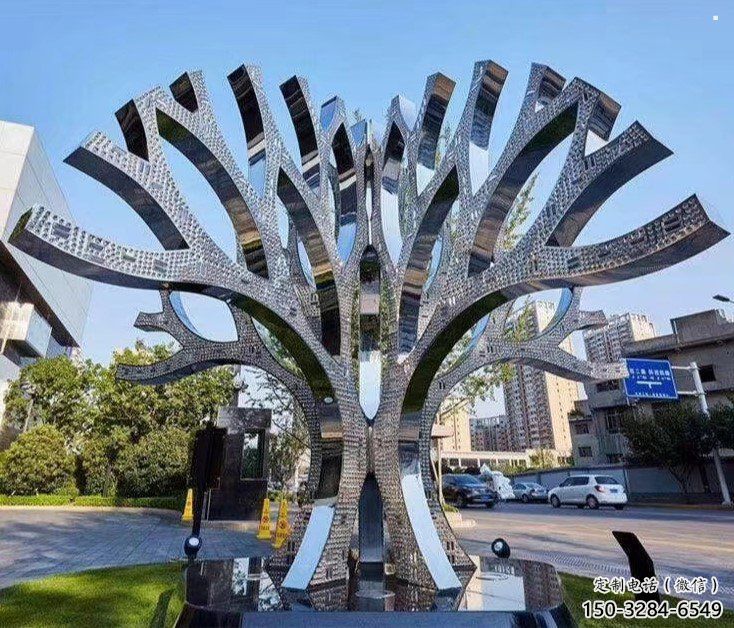 遮陽樹雕塑通用，街道標(biāo)識(shí)，不銹鋼鏤空遮陽樹雕塑承接