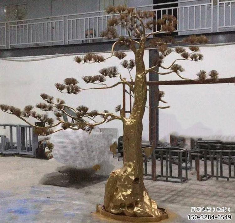 松樹雕塑廠家，村標概念，不銹鋼松樹雕塑通用