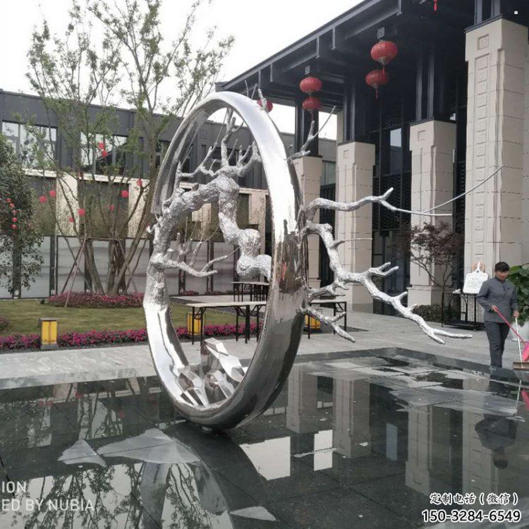 圓環(huán)樹(shù)雕塑定制，市標(biāo)雕塑，不銹鋼圓環(huán)樹(shù)雕塑定做