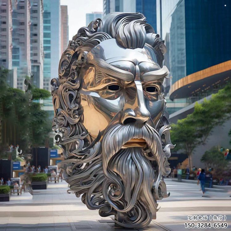 白鋼西方人雕塑制造商，城市雕塑，鏡面人頭像雕塑觀賞型