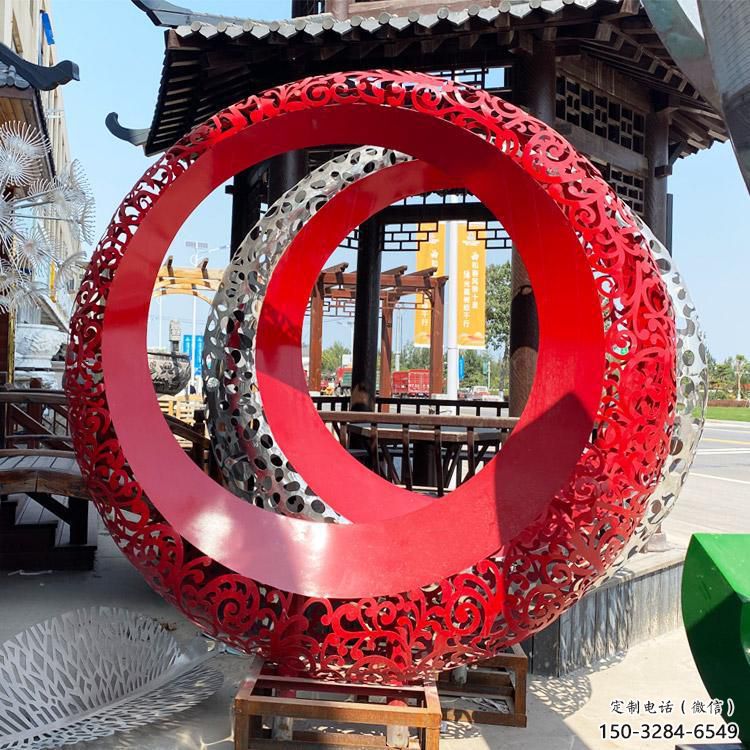 雙環雕塑精品，白鋼構件，別墅不銹鋼雙環雕塑供求