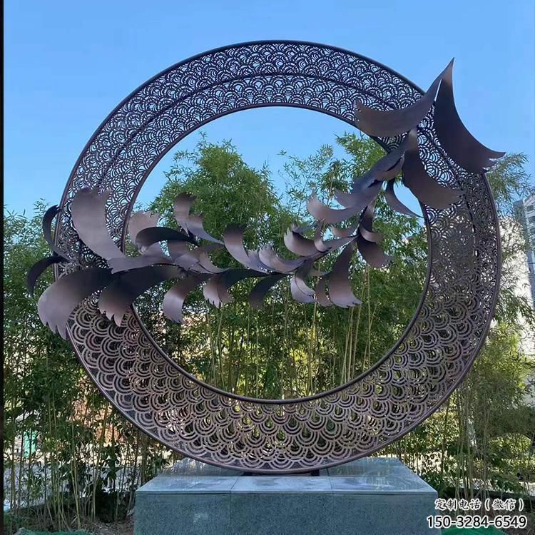 雙環雕塑提供，多彩藝術，中式不銹鋼雙環雕塑通用