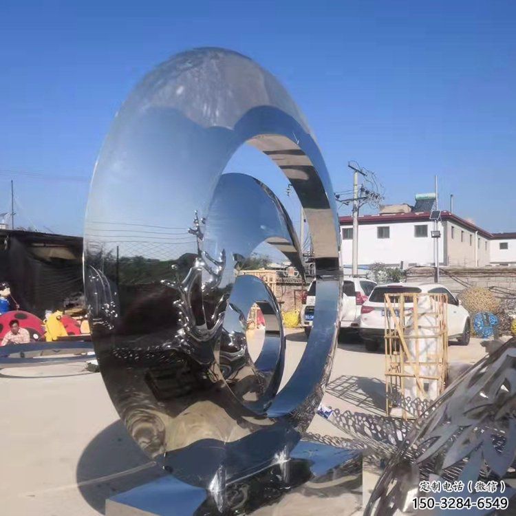 校園圓環(huán)雕塑，拉絲景觀雕塑，抽象主題