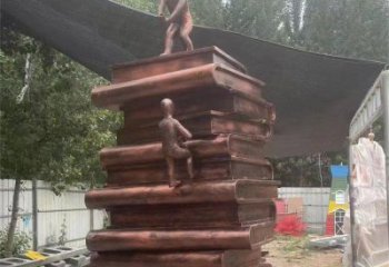 金屬疊書雕塑制作，陸地擺件，鑄銅疊書雕塑制造商
