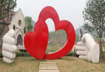 雙心雕塑優選，室外雕塑，彩繪不銹鋼雙心雕塑優選
