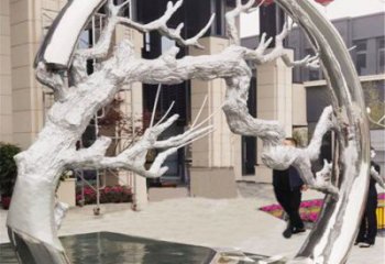 圓環(huán)樹雕塑制造商，露天雕塑，不銹鋼圓環(huán)樹雕塑訂做