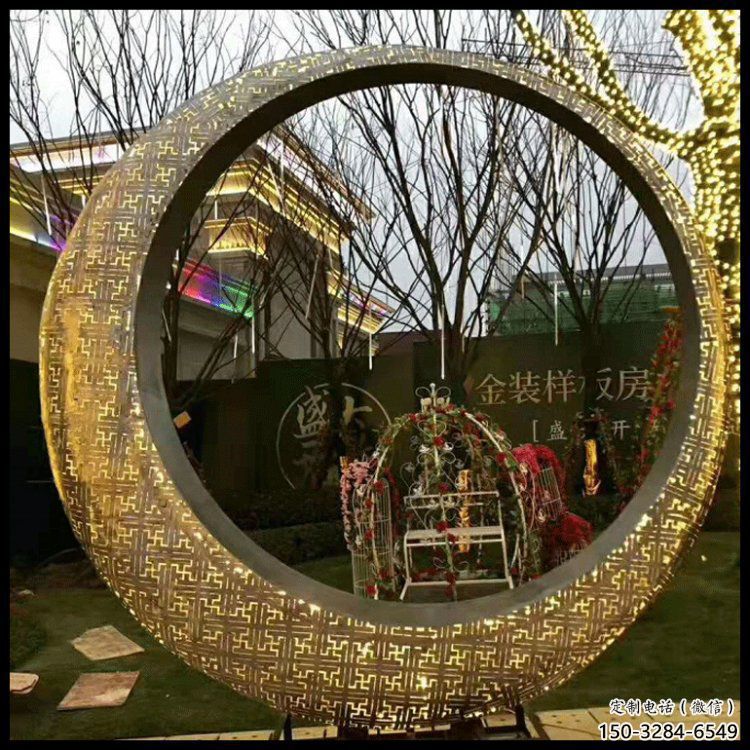 月牙雕塑訂做，城市裝飾，庭院鏤空月牙雕塑展品