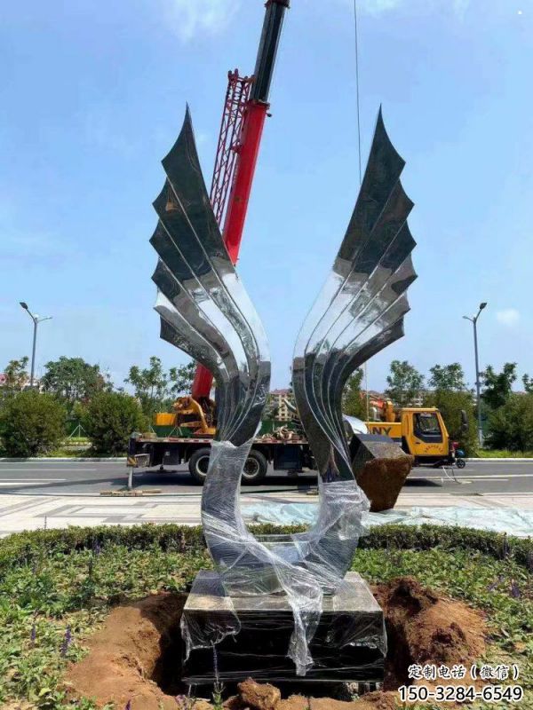 園林鳳尾雕塑，噴漆景觀雕塑，網格形式