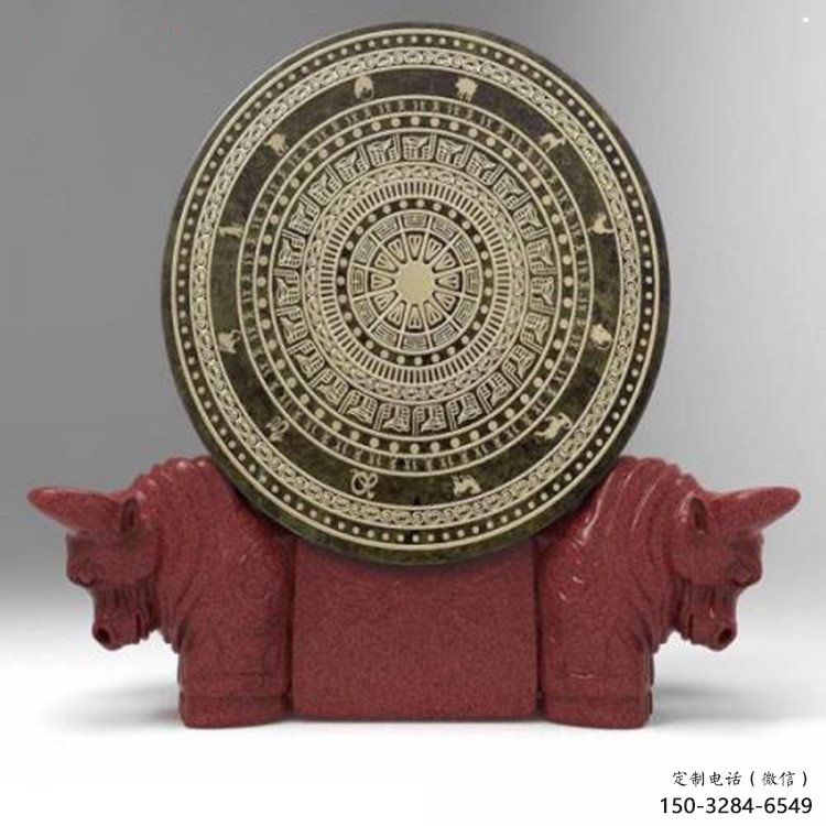 ?門口銅鼓雕塑點擊，地標(biāo)擺件，民俗銅鼓雕塑承接