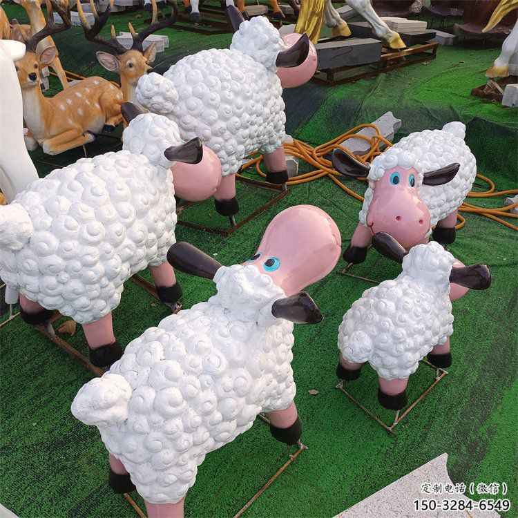臺(tái)江小區(qū)小羊雕塑，彩繪動(dòng)物雕塑，抽象效果