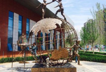 防城港地球儀雕塑選定，拉絲工藝，地球儀人物雕塑預(yù)定