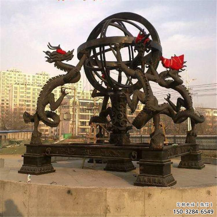 街道地動(dòng)儀雕塑，鍛造景觀雕塑，古銅效果