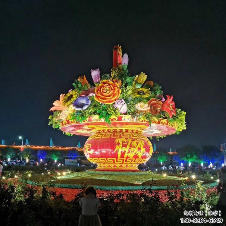 街道花籃雕塑，鍛造景觀雕塑，古銅效果