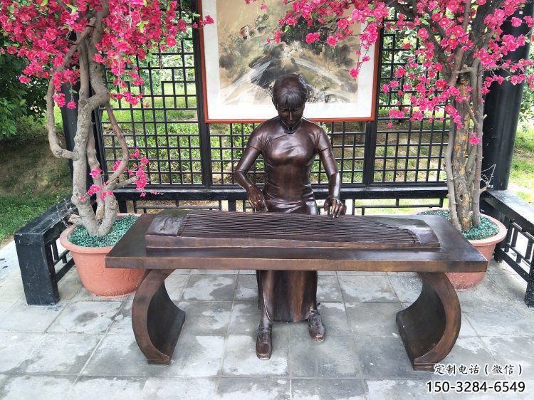 日照彈古箏雕塑廠家，景觀概念，民俗人物雕塑通用