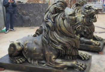 朔州大型趴獅雕塑，仿銅動物雕塑，玻璃鋼獅子雕塑制作