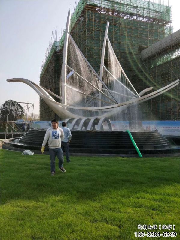克孜勒蘇柯帆船噴泉雕塑，水景水秀組合，旱地帆船噴泉雕塑廠家