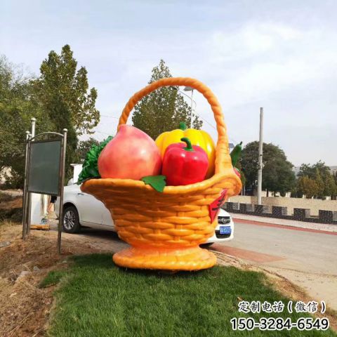 廣場(chǎng)果籃雕塑供需，廣場(chǎng)雕塑，廣場(chǎng)玻璃鋼果籃雕塑定制